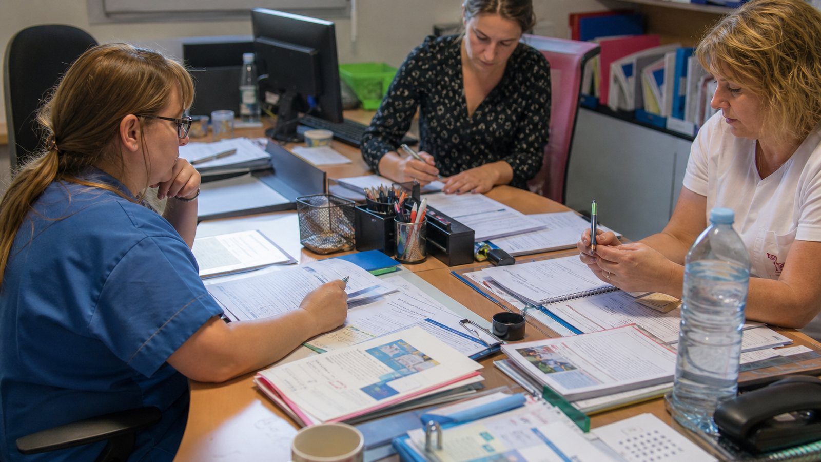Responsable de secteur coordonnant à distance une équipe d'aides à domicile depuis son bureau